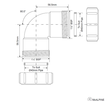 Preview: Fitting 90° Winkel Ø40 mm